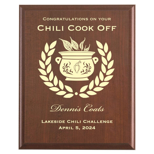 Plaque photo: Designed for Cook Off Winners with free personalization. Wood style finish with customized text.