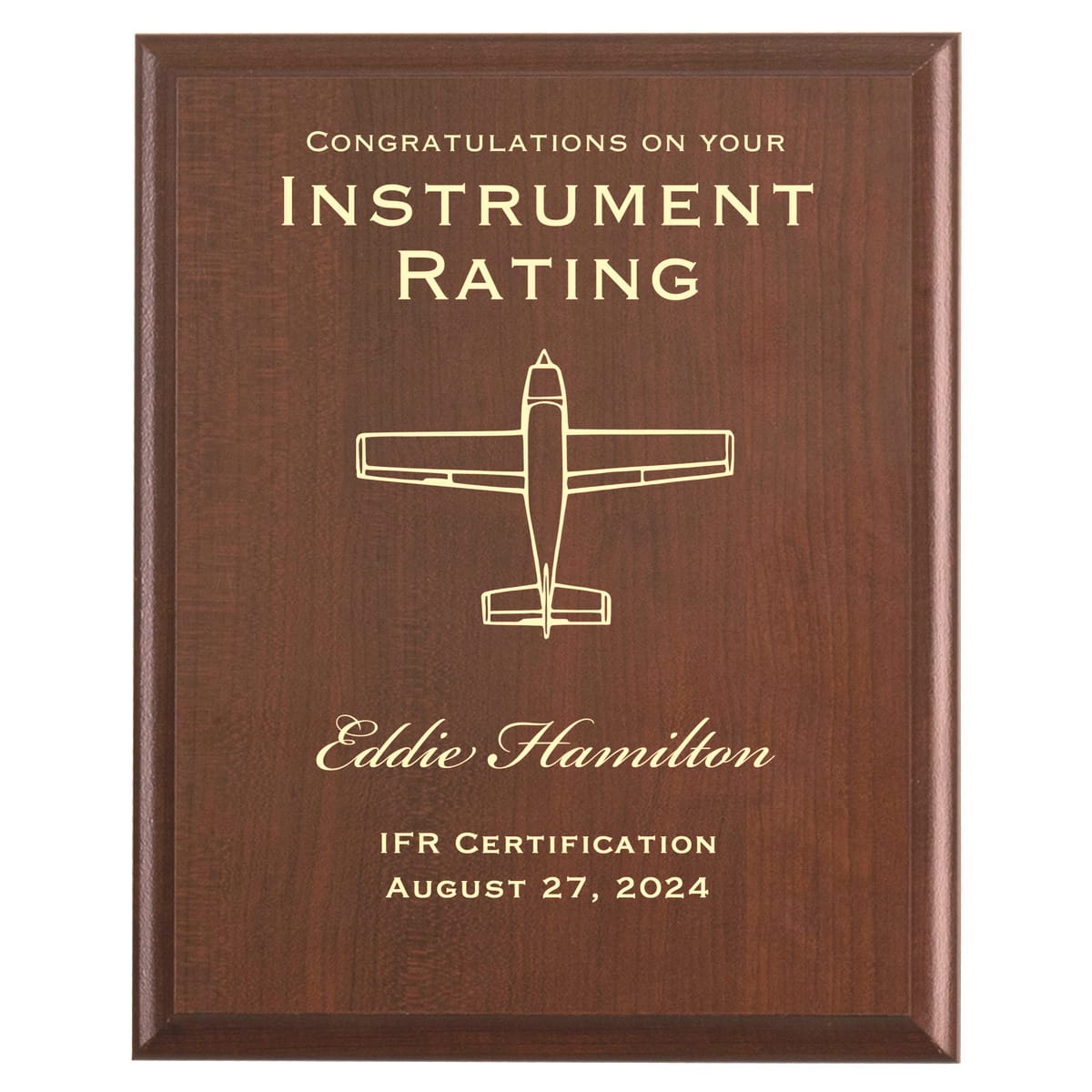 Plaque photo: Designed for Pilots with free personalization. Wood style finish with customized text.
