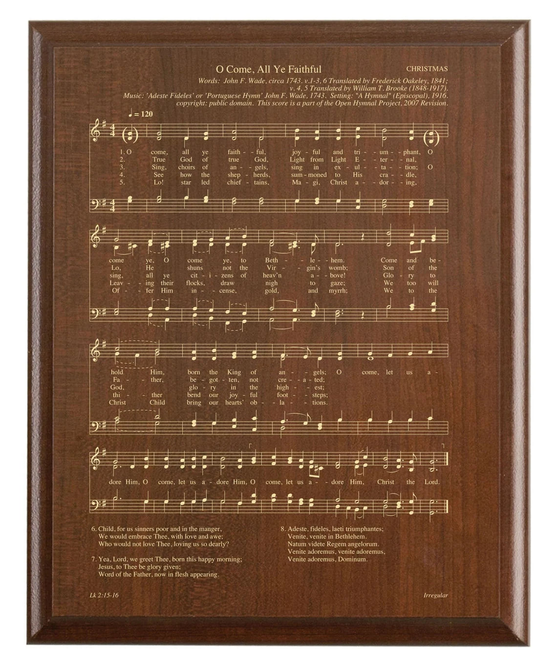 O Come, All Ye Faithful Carol Plaque