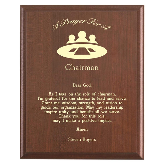 Plaque photo: Designed for Chairmen with free personalization. Wood style finish with customized text.