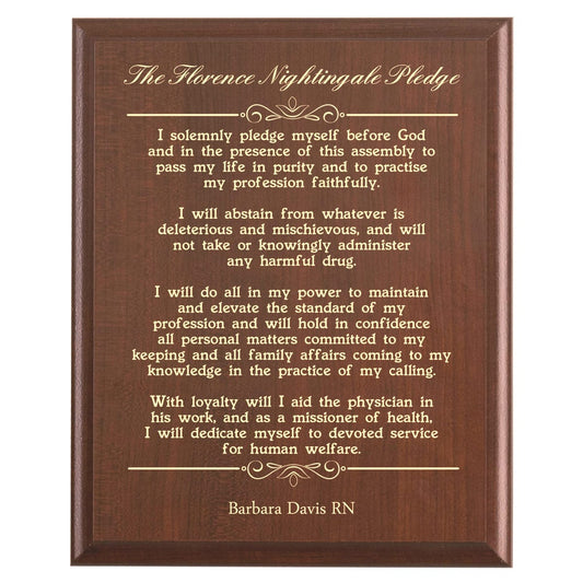 Plaque photo: Designed for Nurses with free personalization. Wood style finish with customized text.