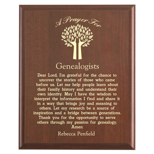 Plaque photo: Designed for Genealogists with free personalization. Wood style finish with customized text.