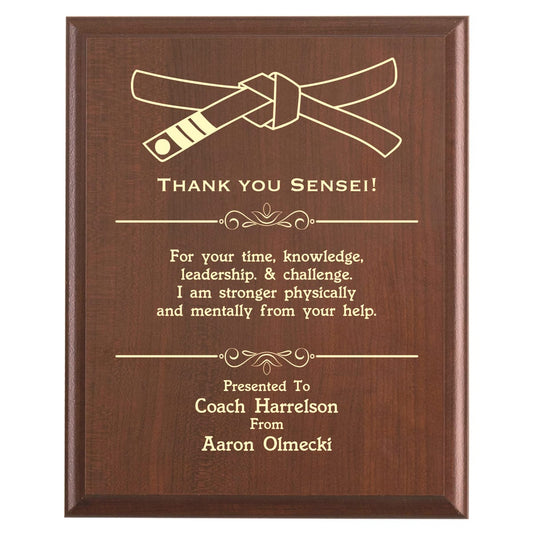 Plaque photo: Designed for a Kudo Sensei with free personalization. Wood style finish with customized text.
