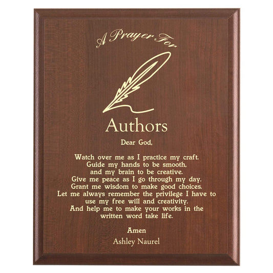 Plaque photo: Author Prayer Plaque design with free personalization. Wood style finish with customized text.