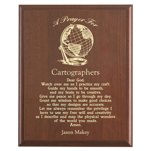 Plaque photo: Cartographer Prayer Plaque design with free personalization. Wood style finish with customized text.