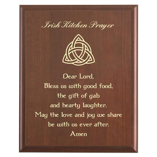 Plaque photo: Irish Kitchen Prayer Plaque design with free personalization. Wood style finish with customized text.