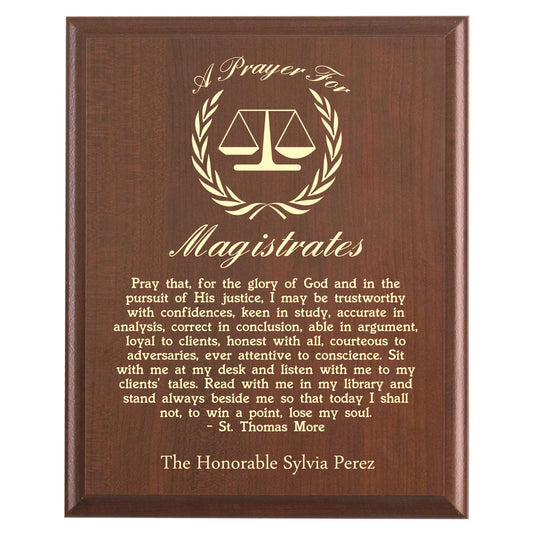 Plaque photo: Magistrate Prayer Plaque design with free personalization. Wood style finish with customized text.