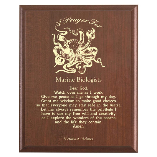 Plaque photo: Marine Biologist Prayer Plaque design with free personalization. Wood style finish with customized text.