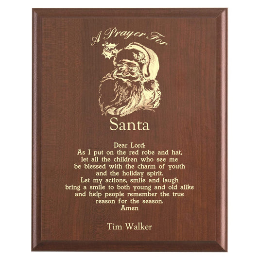 Plaque photo: Santa Prayer Plaque design with free personalization. Wood style finish with customized text.
