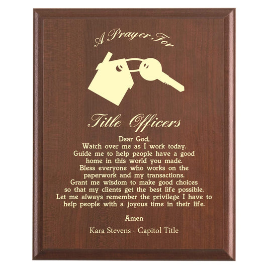 Plaque photo: Title Officer Prayer Plaque design with free personalization. Wood style finish with customized text.