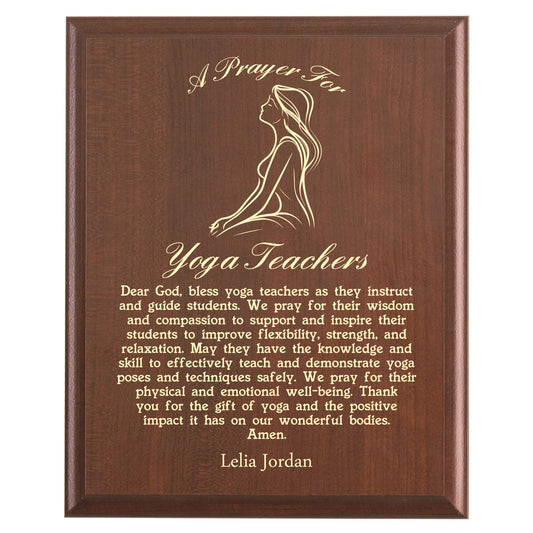 Plaque photo: Yoga Instructor Prayer Plaque design with free personalization. Wood style finish with customized text.