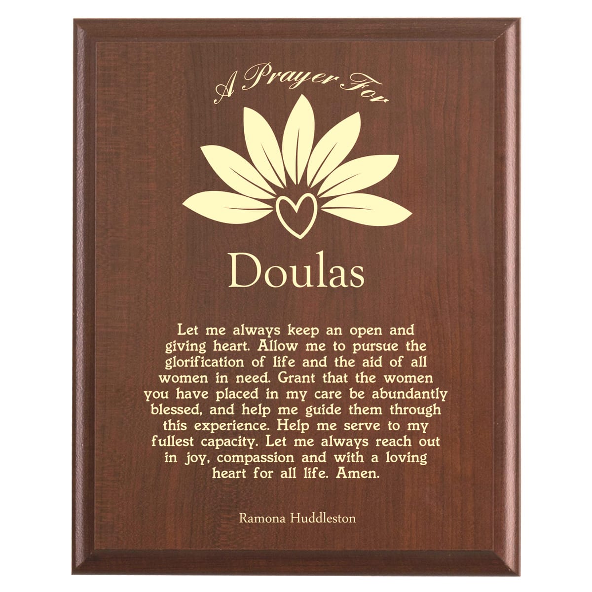 Plaque photo: Designed for Doulas with free personalization. Wood style finish with customized text.