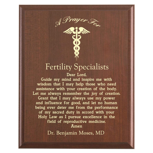 Plaque photo: Designed for Fertility Doctors with free personalization. Wood style finish with customized text.