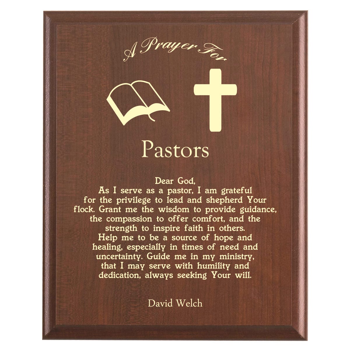 Plaque photo: Pastor  Prayer Plaque design with free personalization. Wood style finish with customized text.