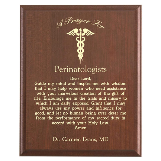Plaque photo: Designed for Perinatologists with free personalization. Wood style finish with customized text.