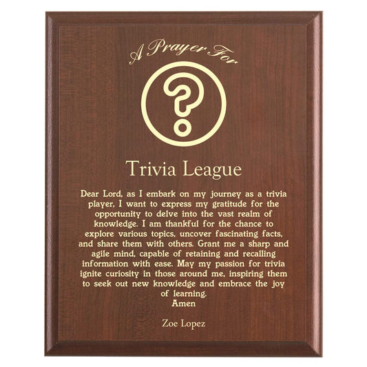 Plaque photo: Designed for Trivia Competitors with free personalization. Wood style finish with customized text.