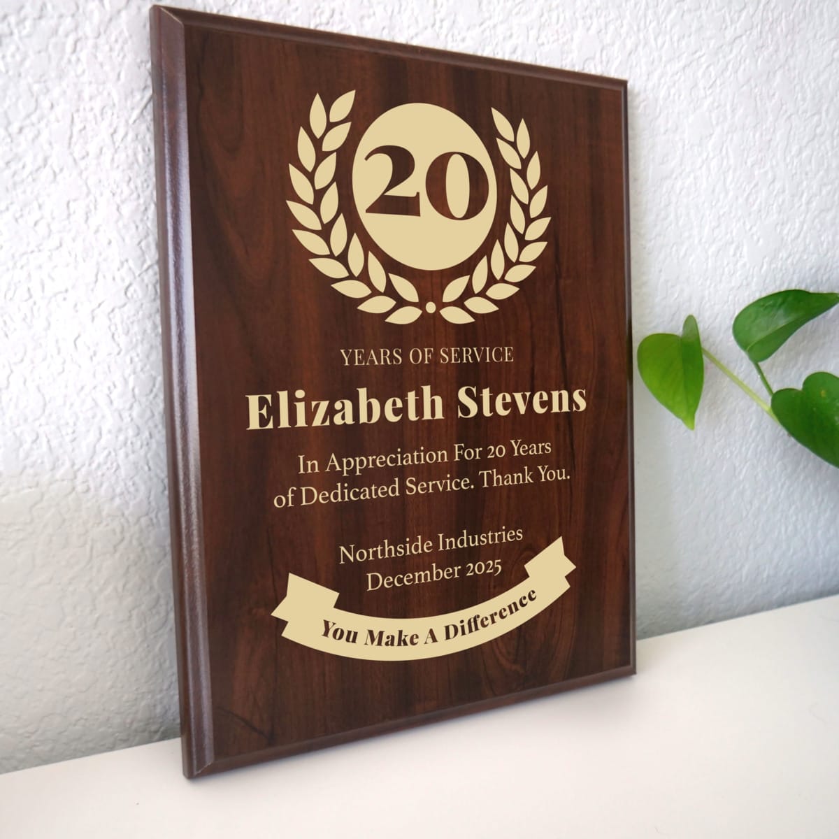 20 Years of Service Award Plaque | Personalized Employee Recognition ...