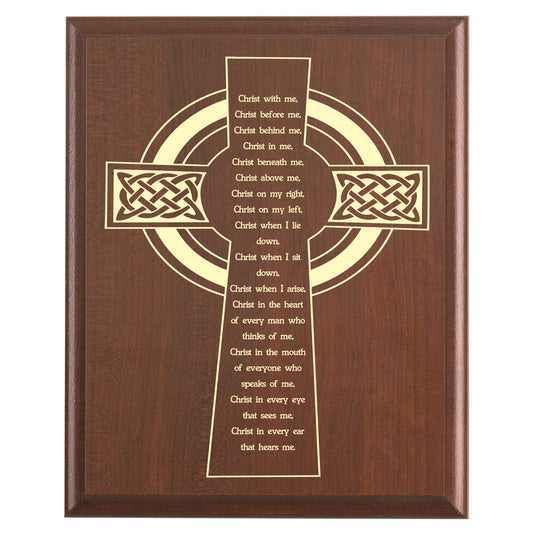 Plaque photo: St. Patrick's Breastplate Prayer Plaque design with free personalization. Wood style finish with customized text.