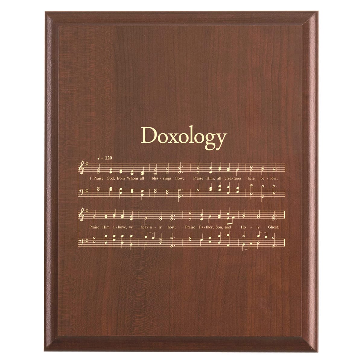 Plaque photo: The Doxology Hymn Plaque design with free personalization. Wood style finish with customized text.