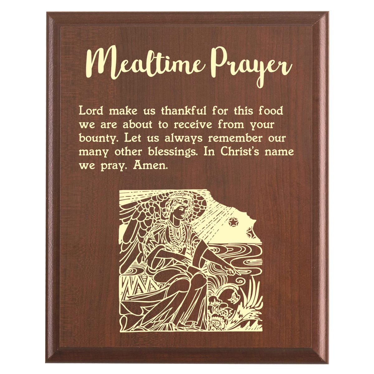 Plaque photo: Mealtime Prayer Plaque design with free personalization. Wood style finish with customized text.