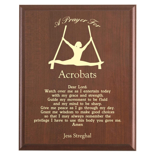 Plaque photo: Acrobatics Prayer Plaque design with free personalization. Wood style finish with customized text.