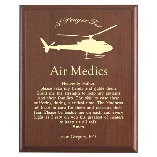 Plaque photo: Air Medic Prayer Plaque design with free personalization. Wood style finish with customized text.
