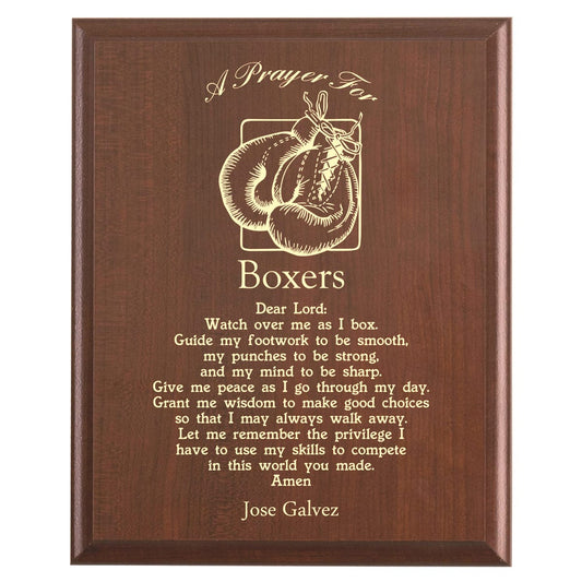 Plaque photo: Boxing Prayer Plaque design with free personalization. Wood style finish with customized text.