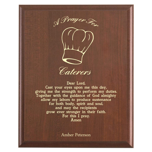 Plaque photo: Caterer Prayer Plaque design with free personalization. Wood style finish with customized text.