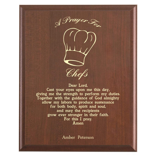 Plaque photo: Chef Prayer Plaque design with free personalization. Wood style finish with customized text.