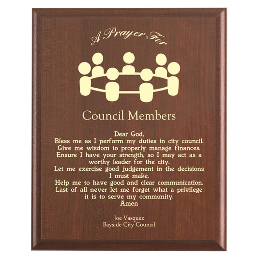 Plaque photo: City Council Prayer Plaque design with free personalization. Wood style finish with customized text.