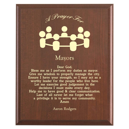 Plaque photo: City Mayor Prayer Plaque design with free personalization. Wood style finish with customized text.