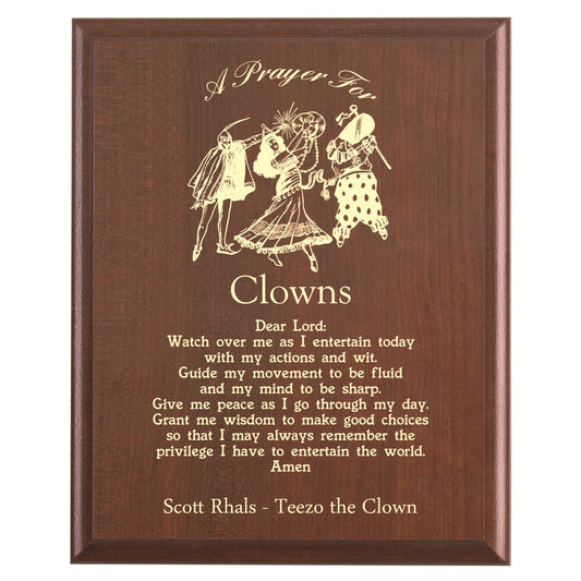 Plaque photo: Clown Prayer Plaque design with free personalization. Wood style finish with customized text.