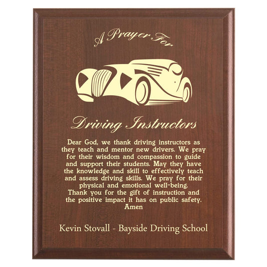 Plaque photo: Driving Instruction Prayer Plaque design with free personalization. Wood style finish with customized text.