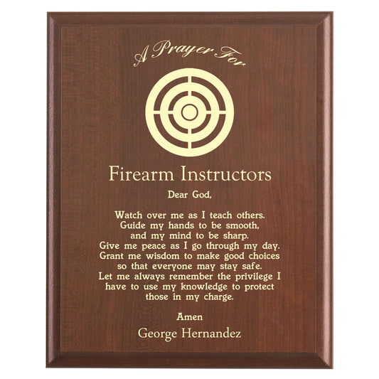 Plaque photo: Firearm Instructor Plaque design with free personalization. Wood style finish with customized text.