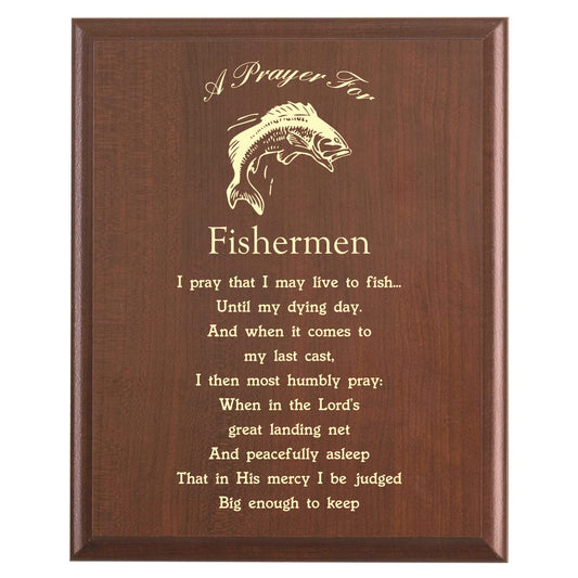 Plaque photo: Fisherman Prayer Plaque design with free personalization. Wood style finish with customized text.