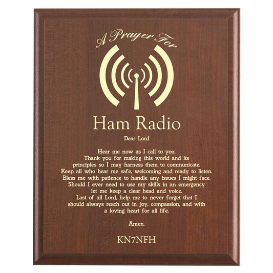 Plaque photo: Ham Radio Prayer Plaque design with free personalization. Wood style finish with customized text.
