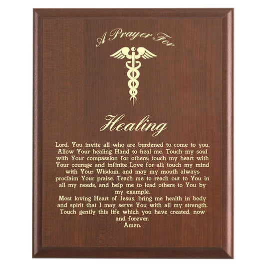 Plaque photo: Healing Prayer Plaque design with free personalization. Wood style finish with customized text.