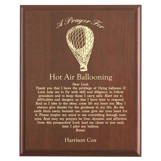 Plaque photo: Hot Air Balloon Prayer Plaque design with free personalization. Wood style finish with customized text.