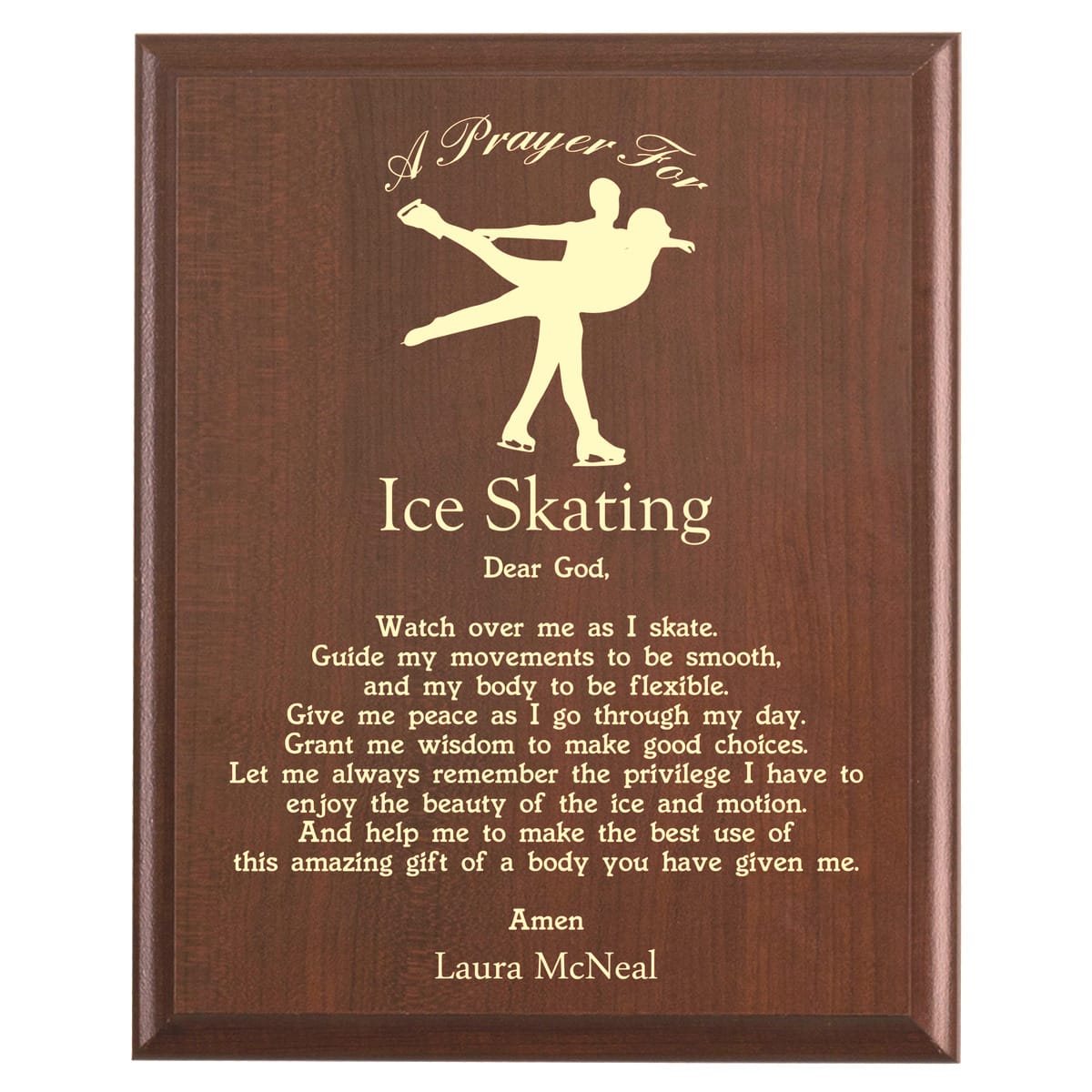 Plaque photo: Skater Prayer Plaque design with free personalization. Wood style finish with customized text.