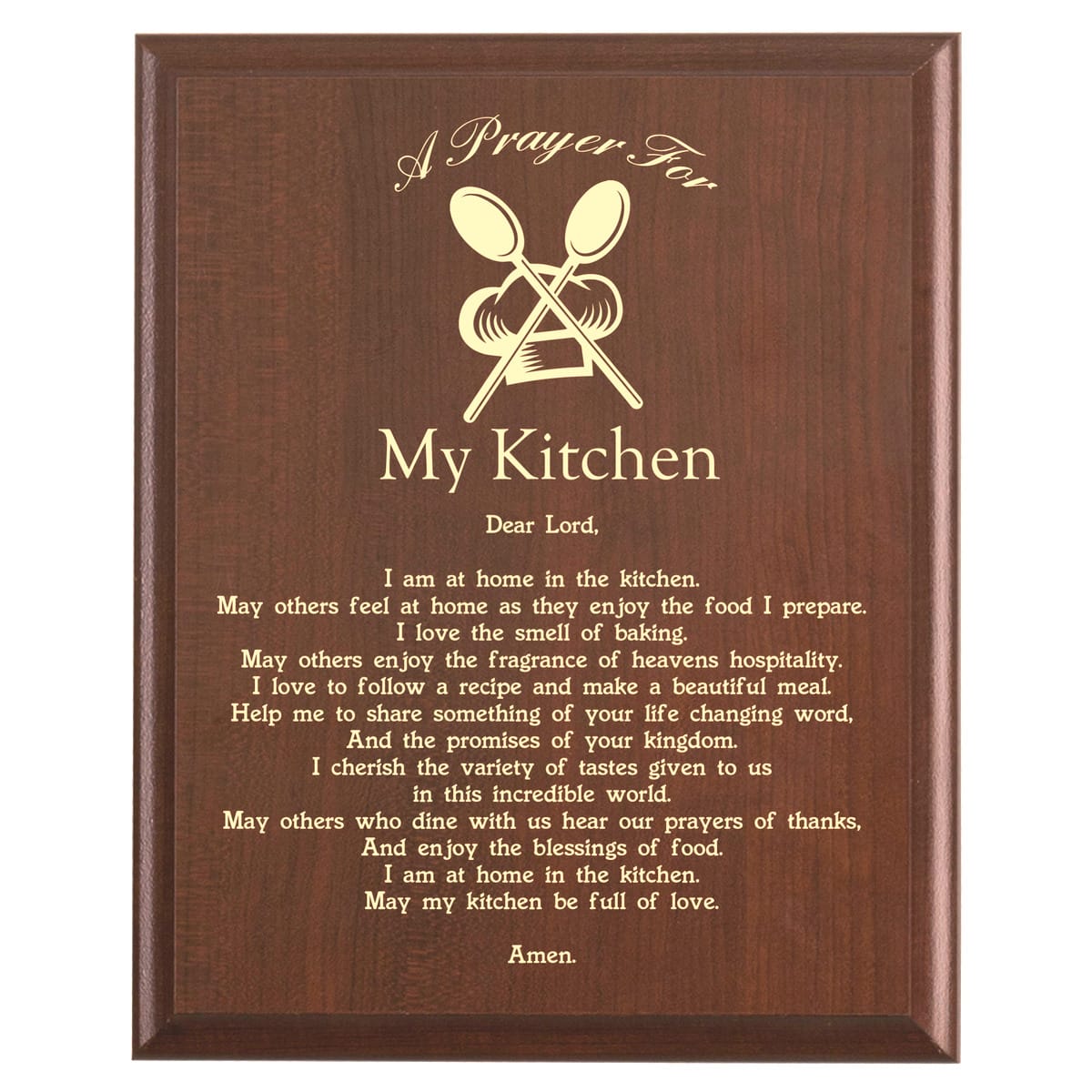 Plaque photo: Kitchen Prayer Plaque design with free personalization. Wood style finish with customized text.