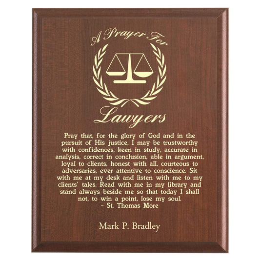 Plaque photo: Lawyer Prayer Plaque design with free personalization. Wood style finish with customized text.