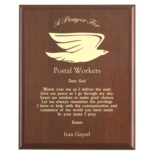 Plaque photo: Mail Carrier Prayer Plaque design with free personalization. Wood style finish with customized text.