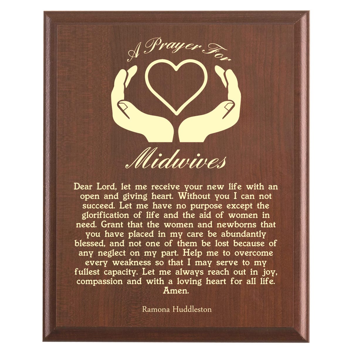 Plaque photo: Midwives Prayer Plaque design with free personalization. Wood style finish with customized text.