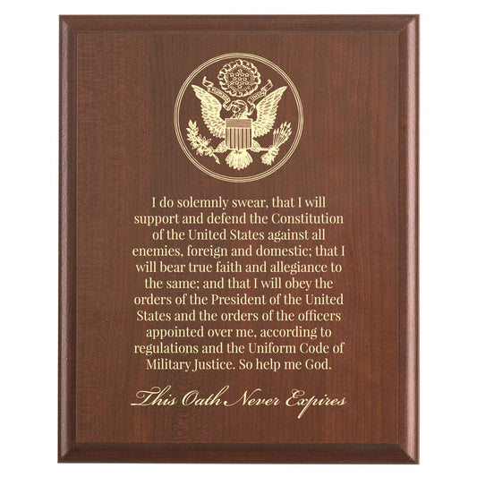 Plaque photo: Oath of Enlistment Military Plaque design with free personalization. Wood style finish with customized text.