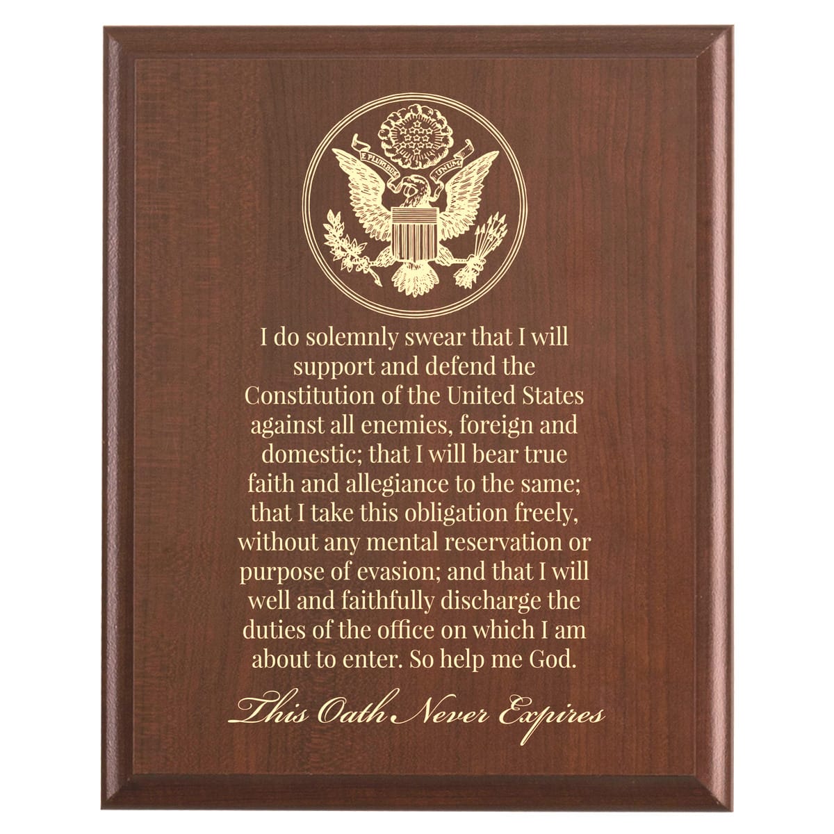 Plaque photo: Oath of Commissioned Officer Military Plaque design with free personalization. Wood style finish with customized text.
