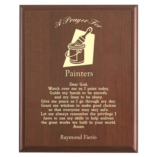 Plaque photo: Painter Prayer Plaque design with free personalization. Wood style finish with customized text.