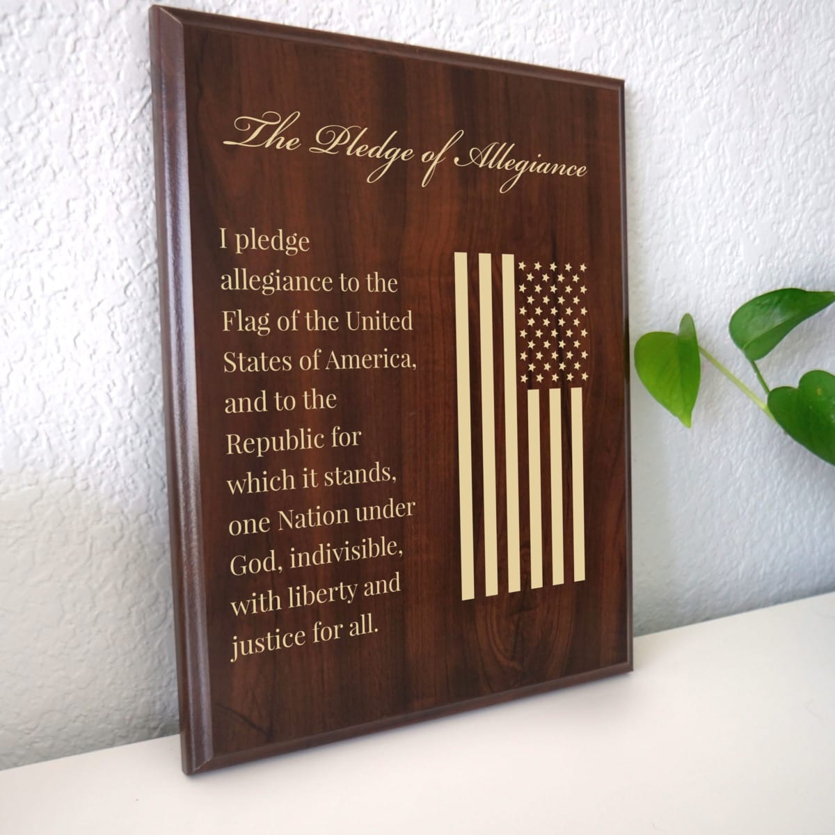 American Flag high quality with Pledge of Allegiance Engraved Wooden Sign in White Oak, Walnut, Cherry or Maple Wood