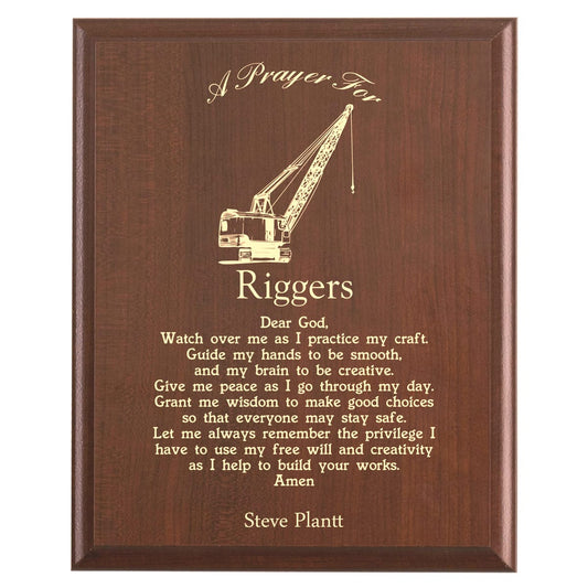Plaque photo: Rigger Prayer Plaque design with free personalization. Wood style finish with customized text.
