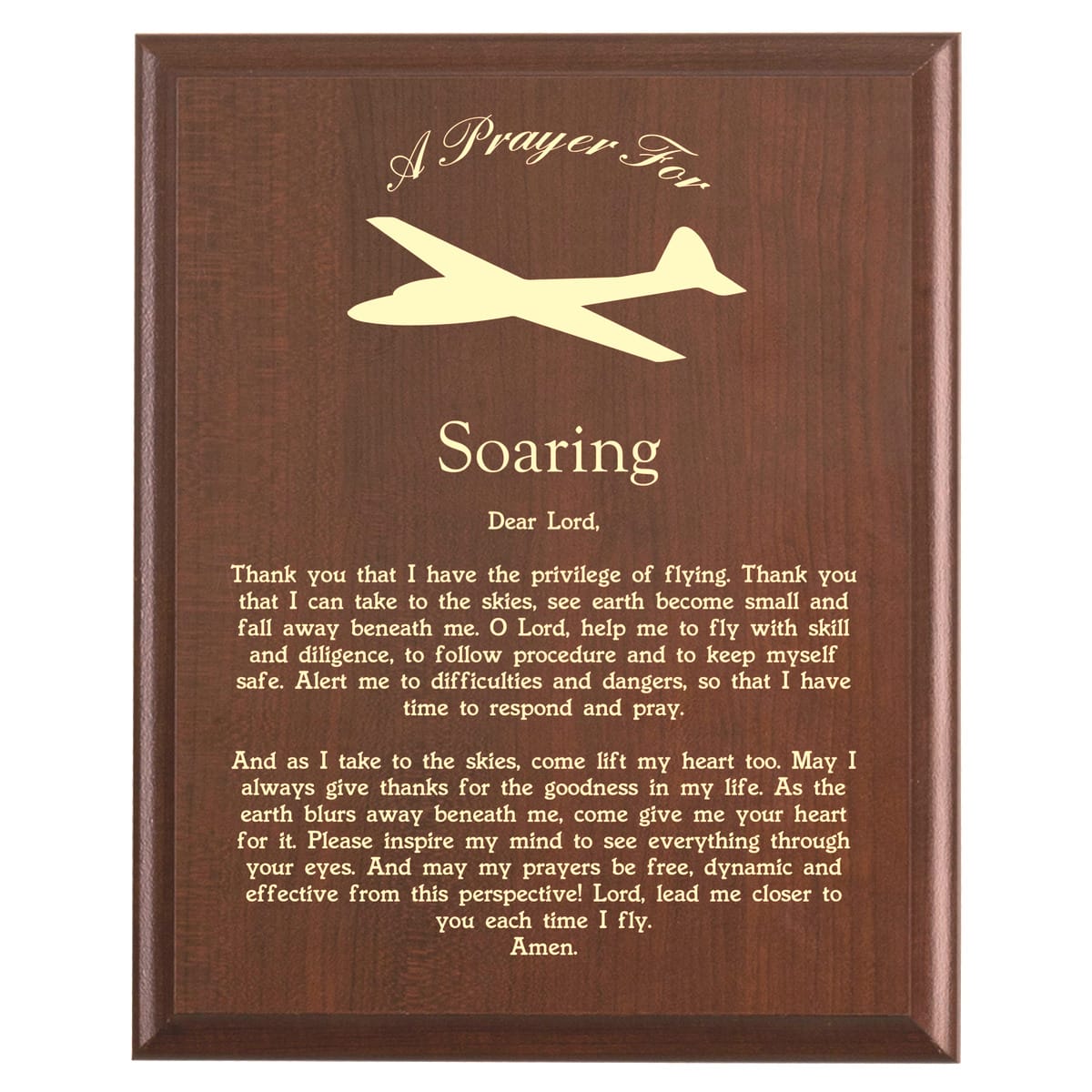 Plaque photo: Soaring Prayer Plaque design with free personalization. Wood style finish with customized text.