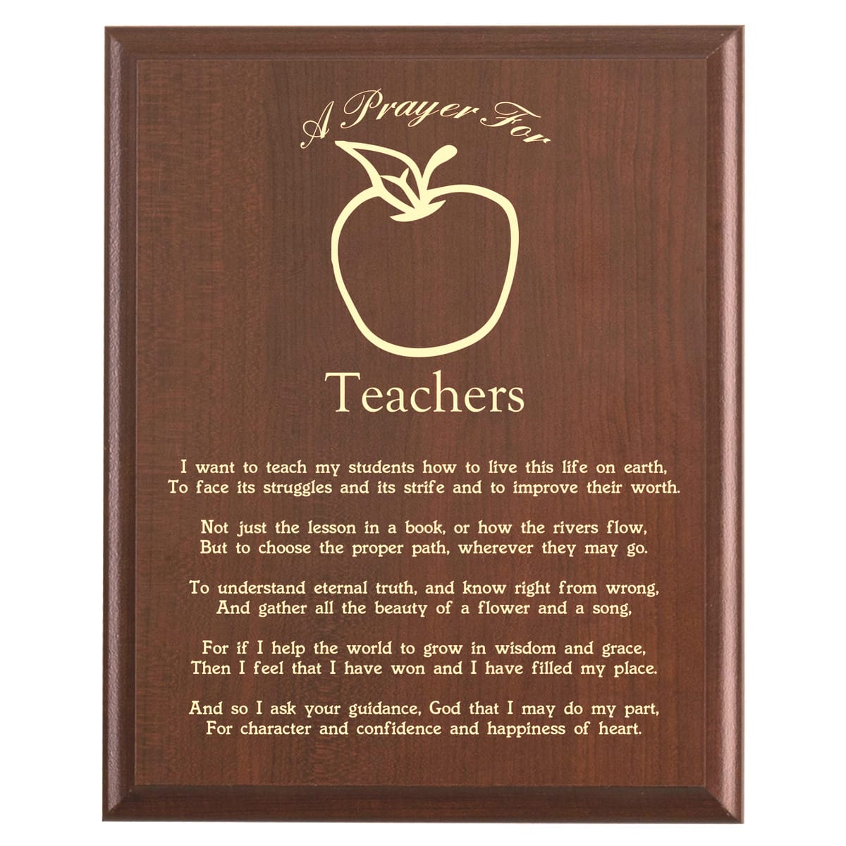Plaque photo: Teachers Prayer Plaque design with free personalization. Wood style finish with customized text.